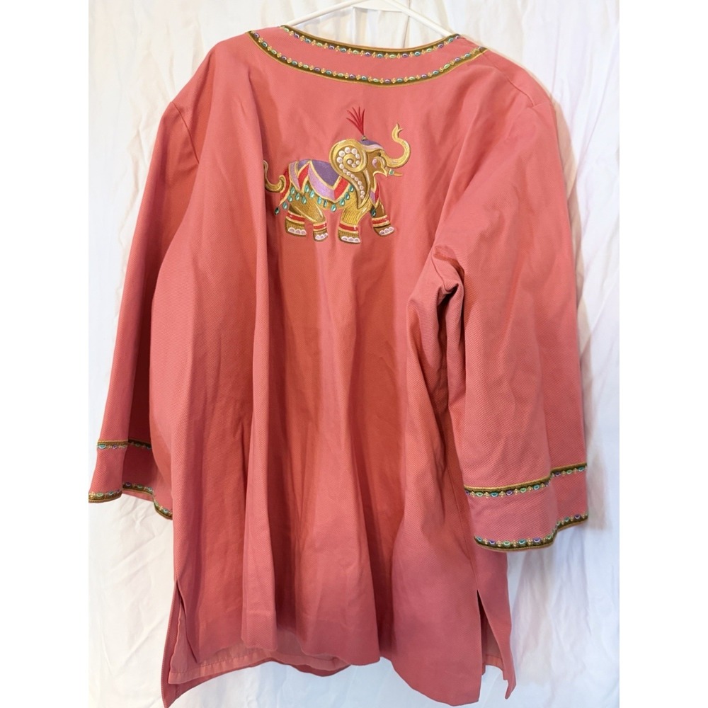 Bob Mackie wearable art Elephant Embroidered Kimono Jacket 3X peach/coral - Picture 4 of 5